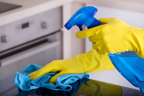 Professional domestic cleaner tidying a living room in Arkley